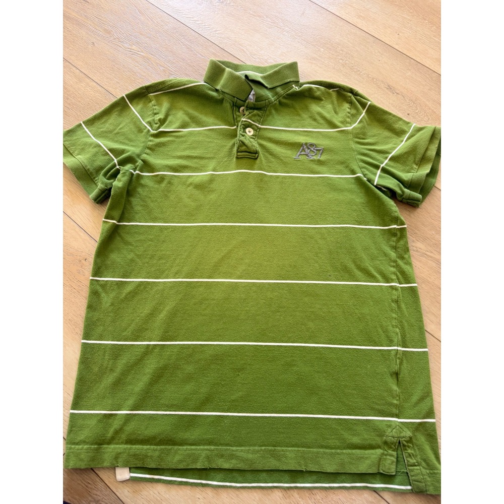 Y2K Aeropostale Mens Green Striped A87 Logo Short Sleeve Polo Shirt Large 214